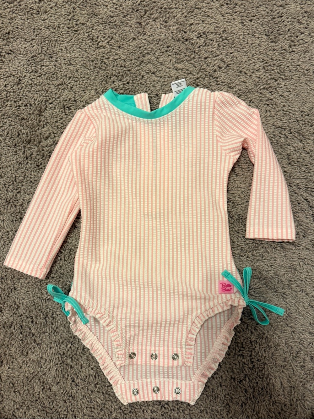 Ruffle Butts Pink & Teal Long Sleeve One-Piece Rash Guard Swim